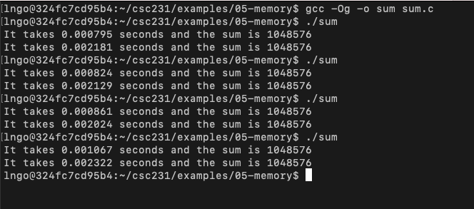 Differences in performance due to access pattern