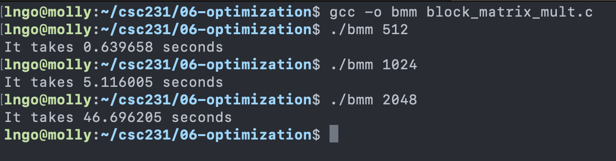 Matrix with block and compiler optimization